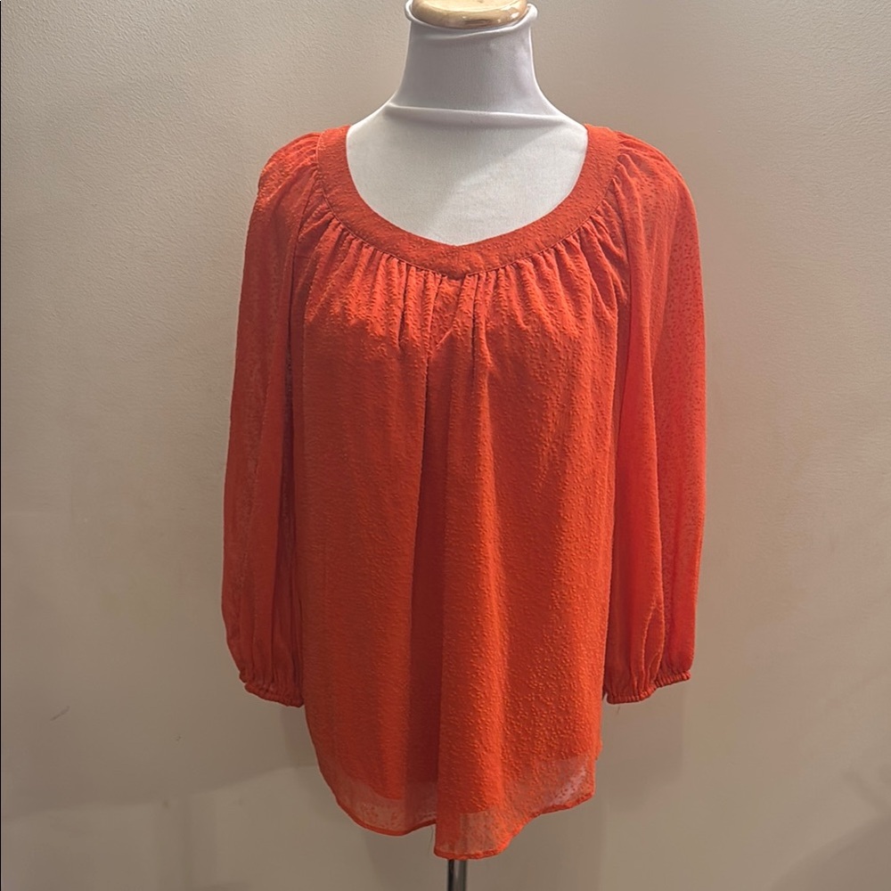 LC Lauren Conrad Orange Cuffed Sleeve Ruched Top